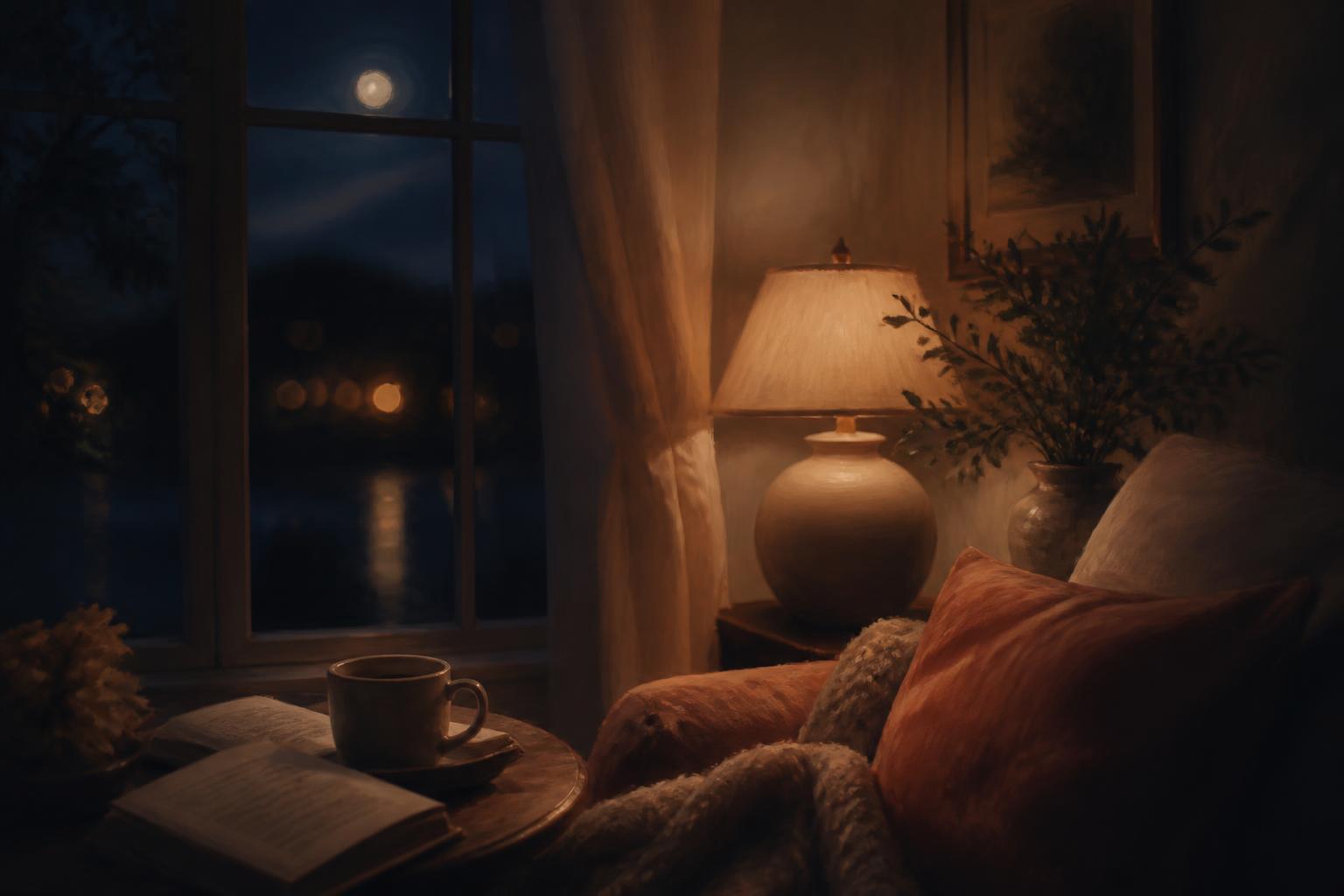Ciel étoilé au-dessus d'un paysage nocturne — ambiance apaisante du rituel de journaling vocal du soir